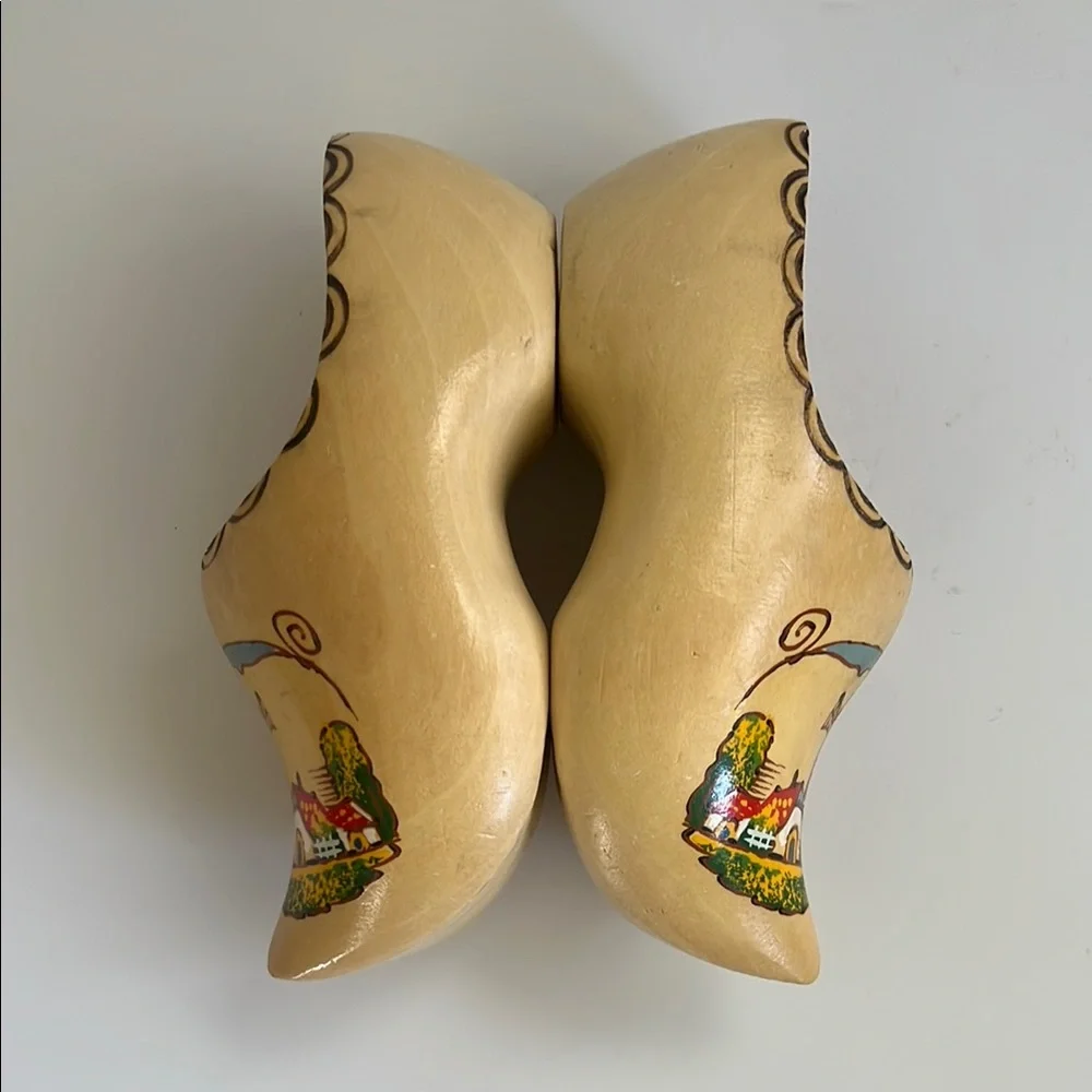 Vintage Holland Kids Windmill‎ Wooden Clogs - Tan Size 18